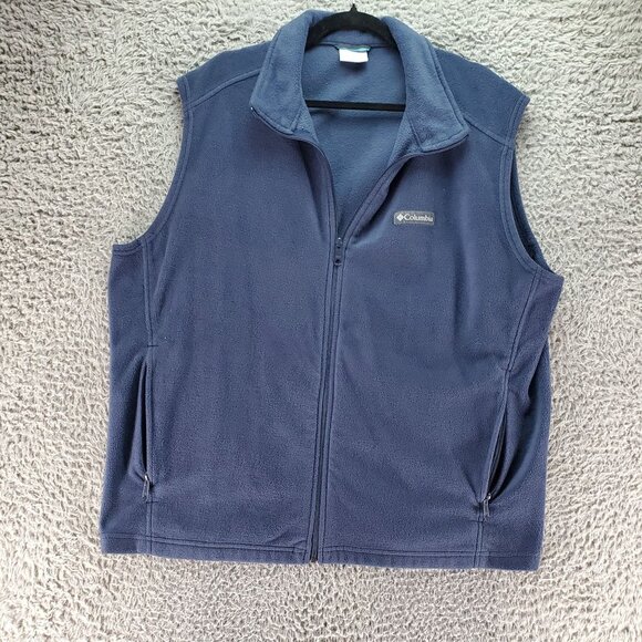 Columbia Jacket Mens XL Navy Blue Polyester Fleece Vest Sleeveless Full-Zip - Picture 1 of 7